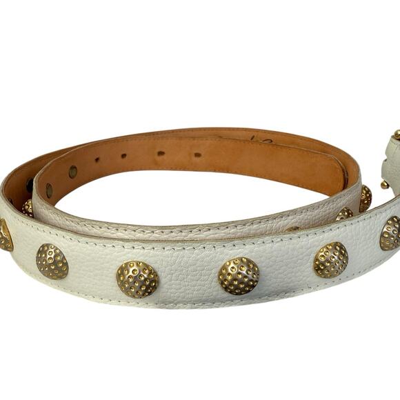 Vintage Belt Womens L White Leather Gold Metal Embellished Adjustable Old Money main image 6